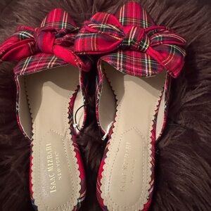 Isaac Mizrahi Red Plaid Bow Mules